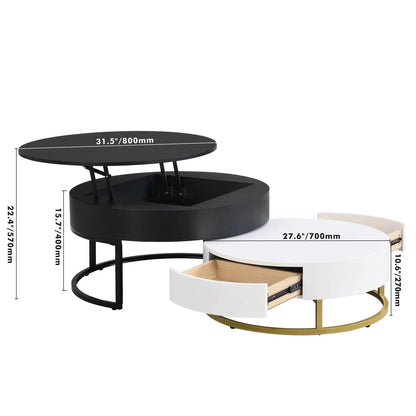 Round Lift-Top Nesting Coffee Tables with Drawers