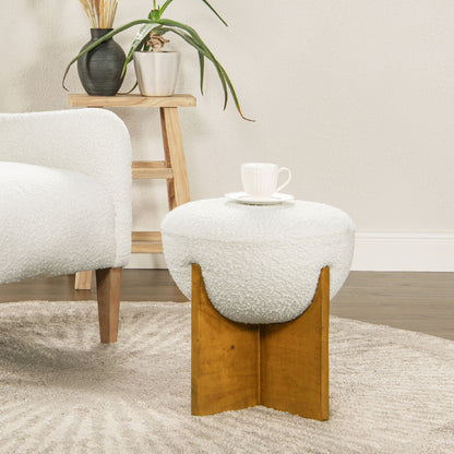 Round white upholstered storage ottomans with wooden legs set of 2 on Tampa Home & Garden Store