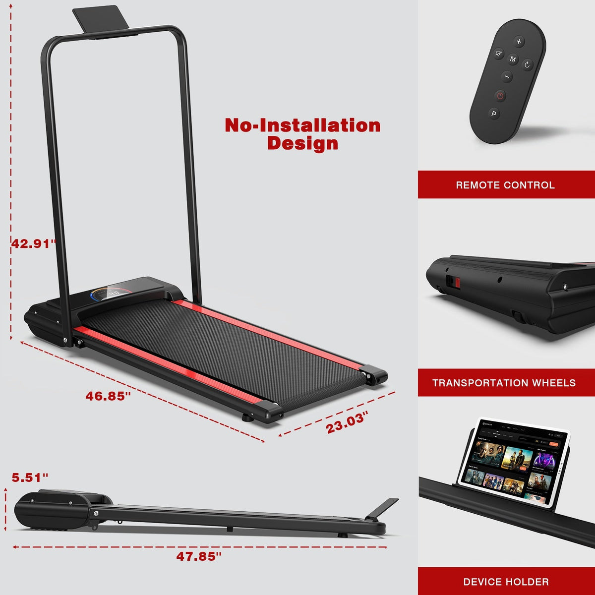 Folding Home Treadmill by UpTrend Deals — compact black walking treadmill with remote control on Tampa Home & Garden Store