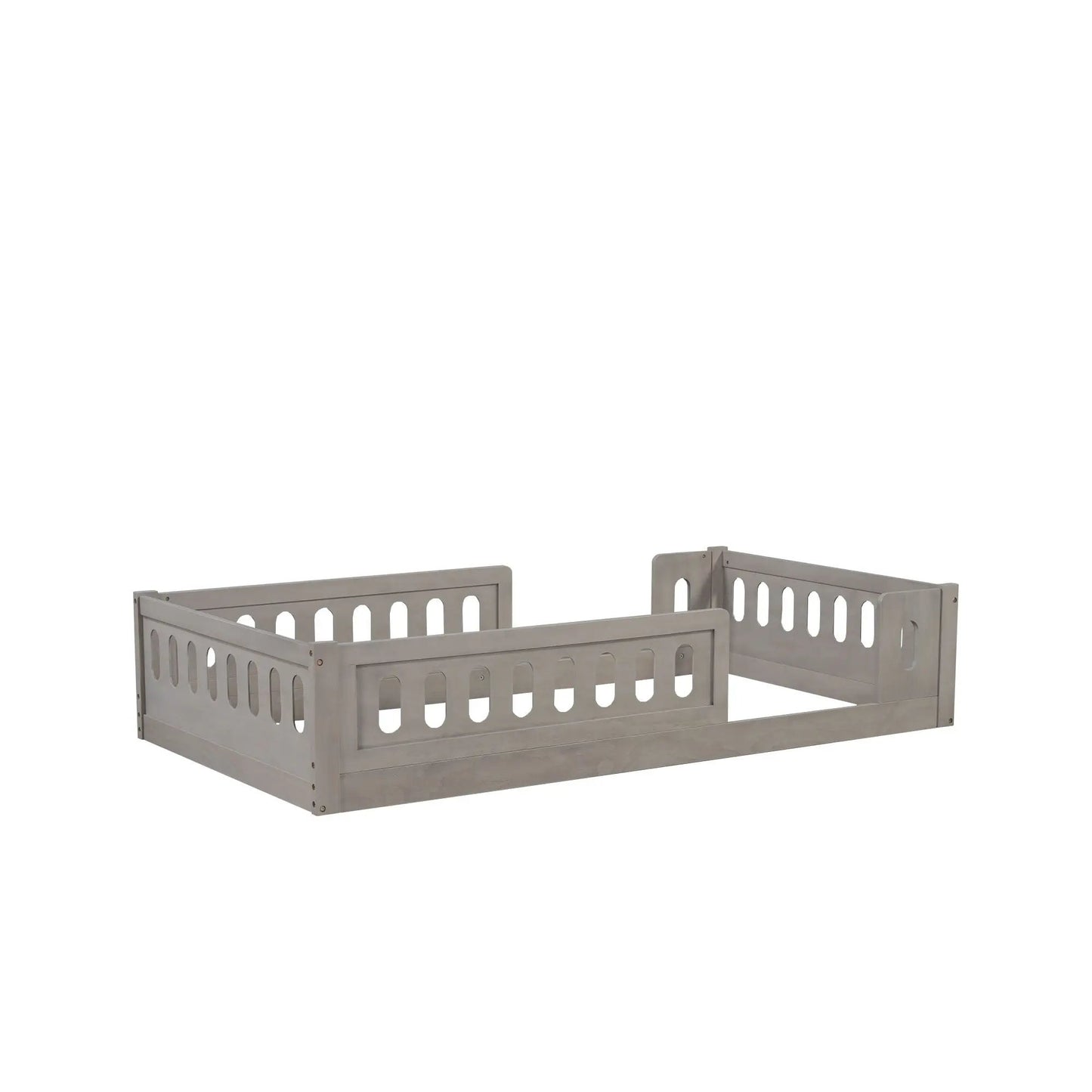 Platform bed with guardrails in gray metal finish on Tampa Home & Garden Store