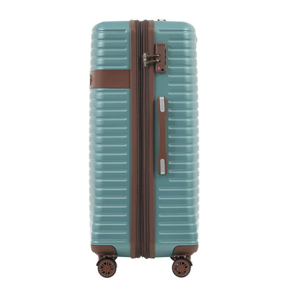 Hard-shell teal suitcase with brown trim and 4 wheels, part of 4-piece HouseOfZazla luggage set on Tampa Home & Garden Store