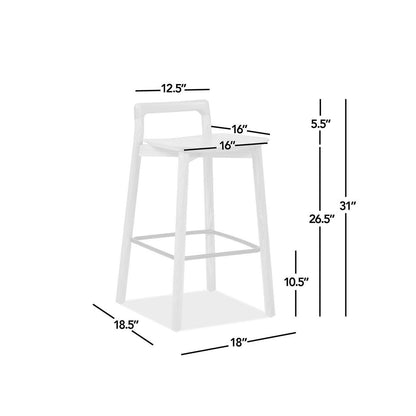 Modern minimalist low-back counter stool with white ash wood frame; 16x16 seat; 31 tall on Tampa Home & Garden Store