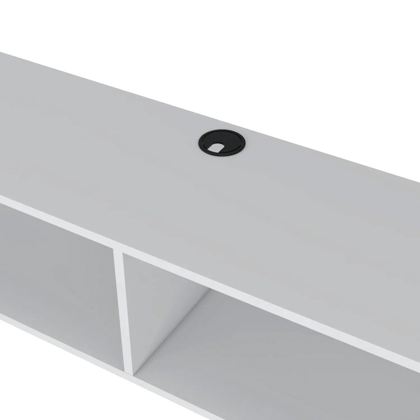 Moore Floating TV Stand, light gray finish with circular black cable grommet by Unique Piece Furniture on Tampa Home & Garden Store