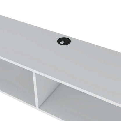Moore Floating TV Stand, light gray finish with circular black cable grommet by Unique Piece Furniture on Tampa Home & Garden Store