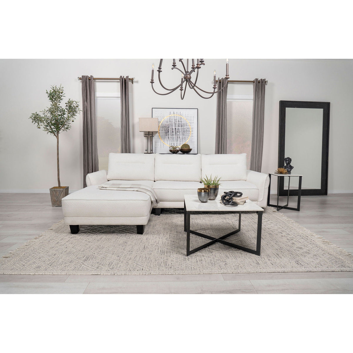 Granholm upholstered curved-arm stationary sectional sofa in white with chaise on Tampa Home & Garden Store