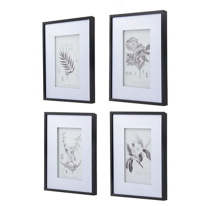 Framed botanical wall art prints set of 4 in black frames with white mats on Tampa Home & Garden Store
