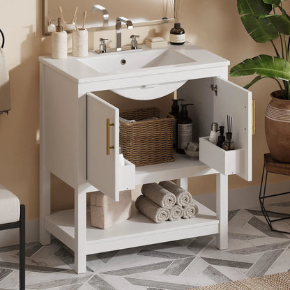 Elegant Vanity with Ceramic Sink and Storage