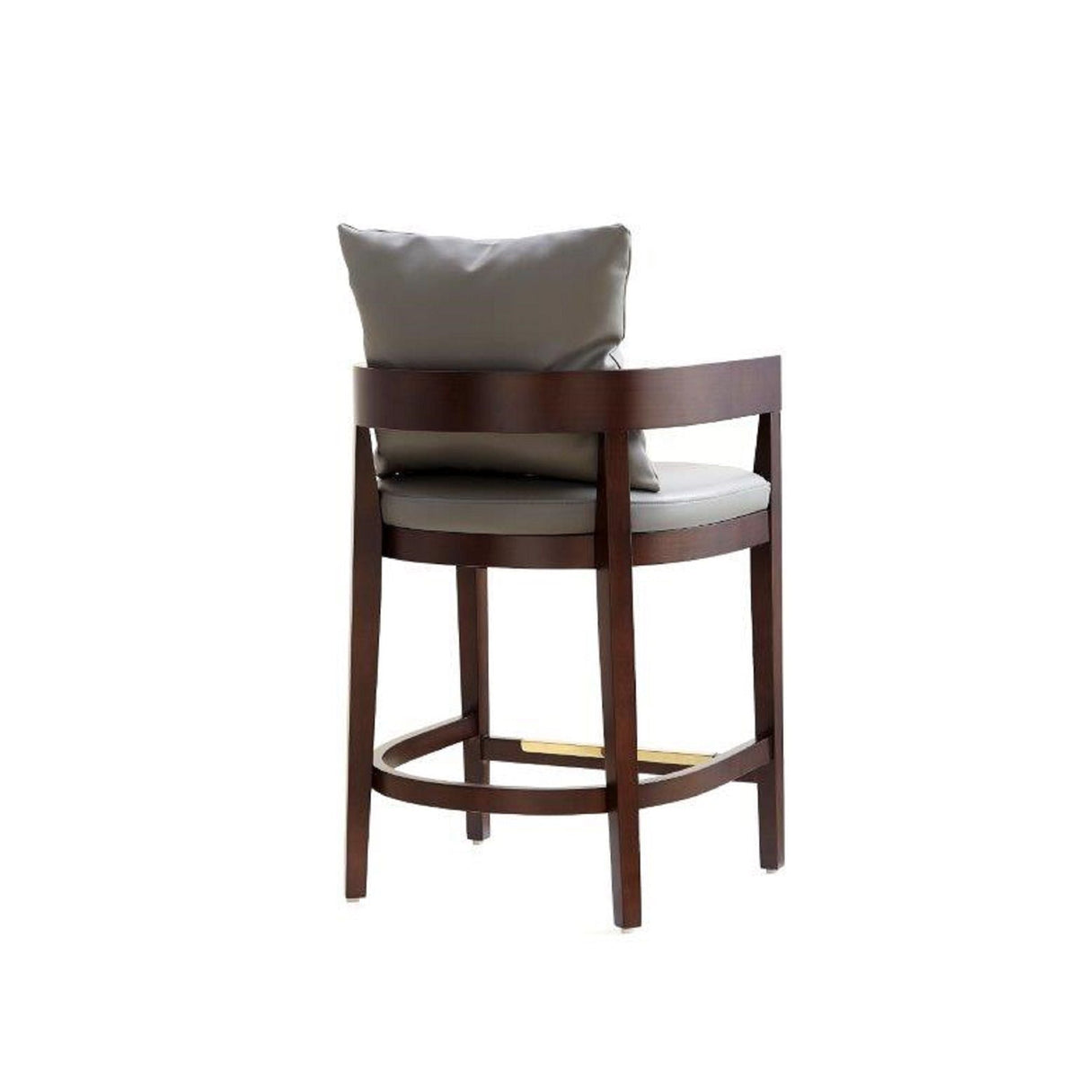 Mid-Century Modern counter stool with gray upholstered seat and curved wood frame on Tampa Home & Garden Store