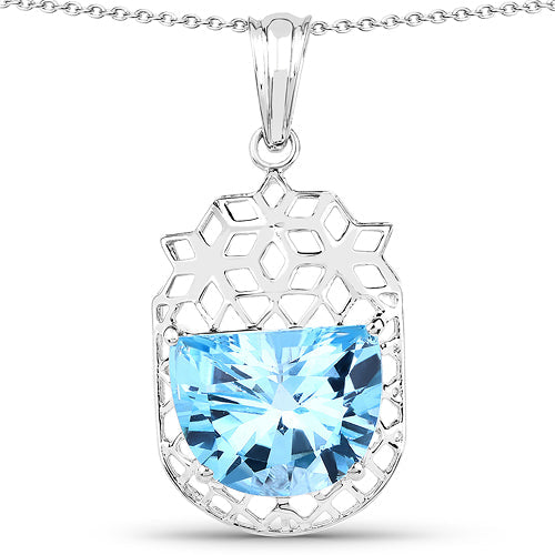 Sterling silver pendant with 10.90ct genuine Swiss blue topaz in a geometric lattice cage on Tampa Home & Garden Store