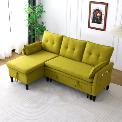 L-Shaped Reversible Chaise Sectional Sofa With Storage in lime green by HouseOfZazla on Tampa Home & Garden Store