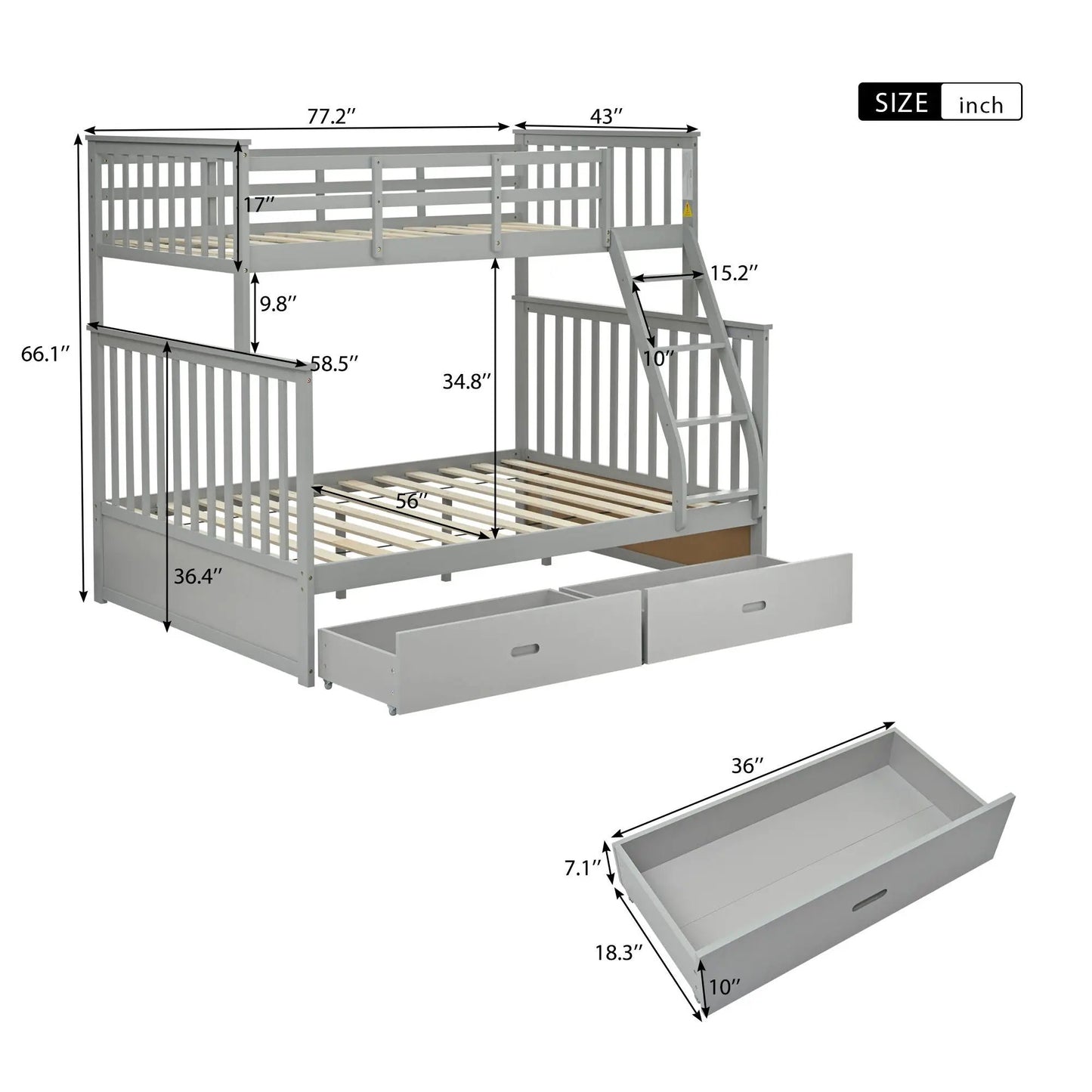 Sturdy Bunk Bed With Ladder and Guard Rails