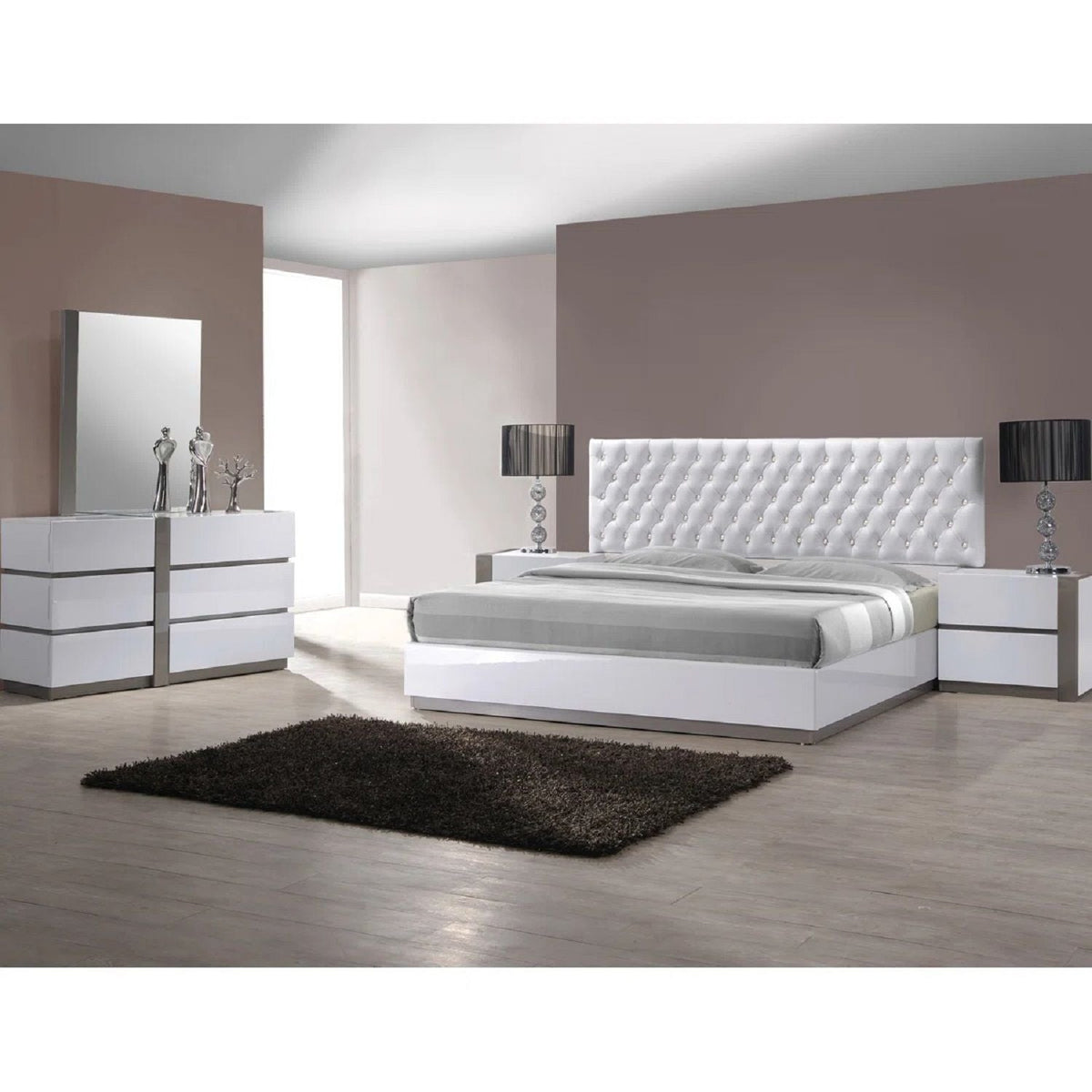 White nightstand with 2 drawers, high-gloss finish, accent bedroom furniture by HouseOfZazla on Tampa Home & Garden Store
