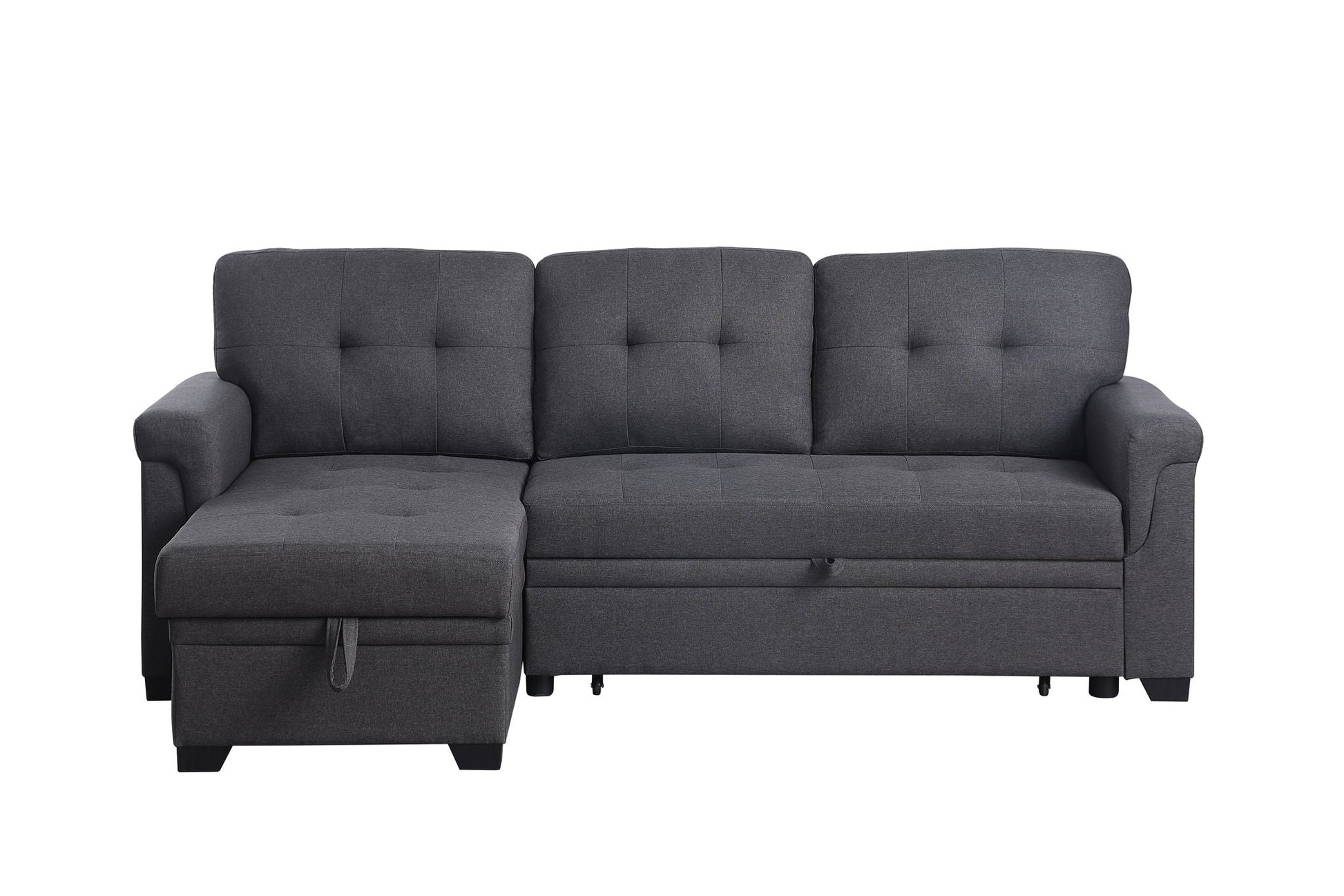 Lucca reversible sleeper sectional sofa with storage chaise in dark gray fabric by HouseOfZazla on Tampa Home & Garden Store