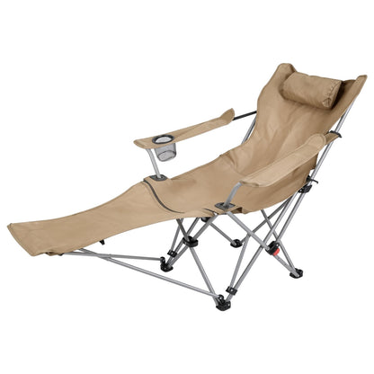 Reclining camping chair with footrest in tan, 4-position adjustable folding chair with headrest on Tampa Home & Garden Store