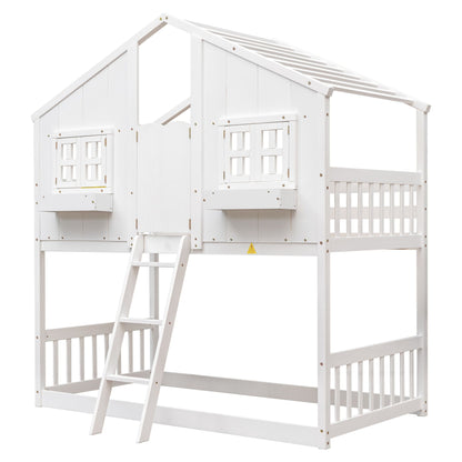 House bunk bed white with roof, window box, door, guardrails and ladder HouseOfZazla on Tampa Home & Garden Store