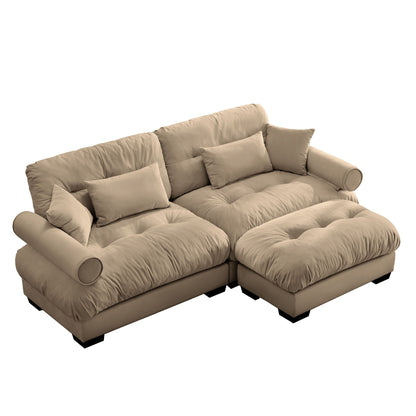 2-piece HouseOfZazla modern sectional sofa with ottoman, beige fabric, round bolster arms on Tampa Home & Garden Store