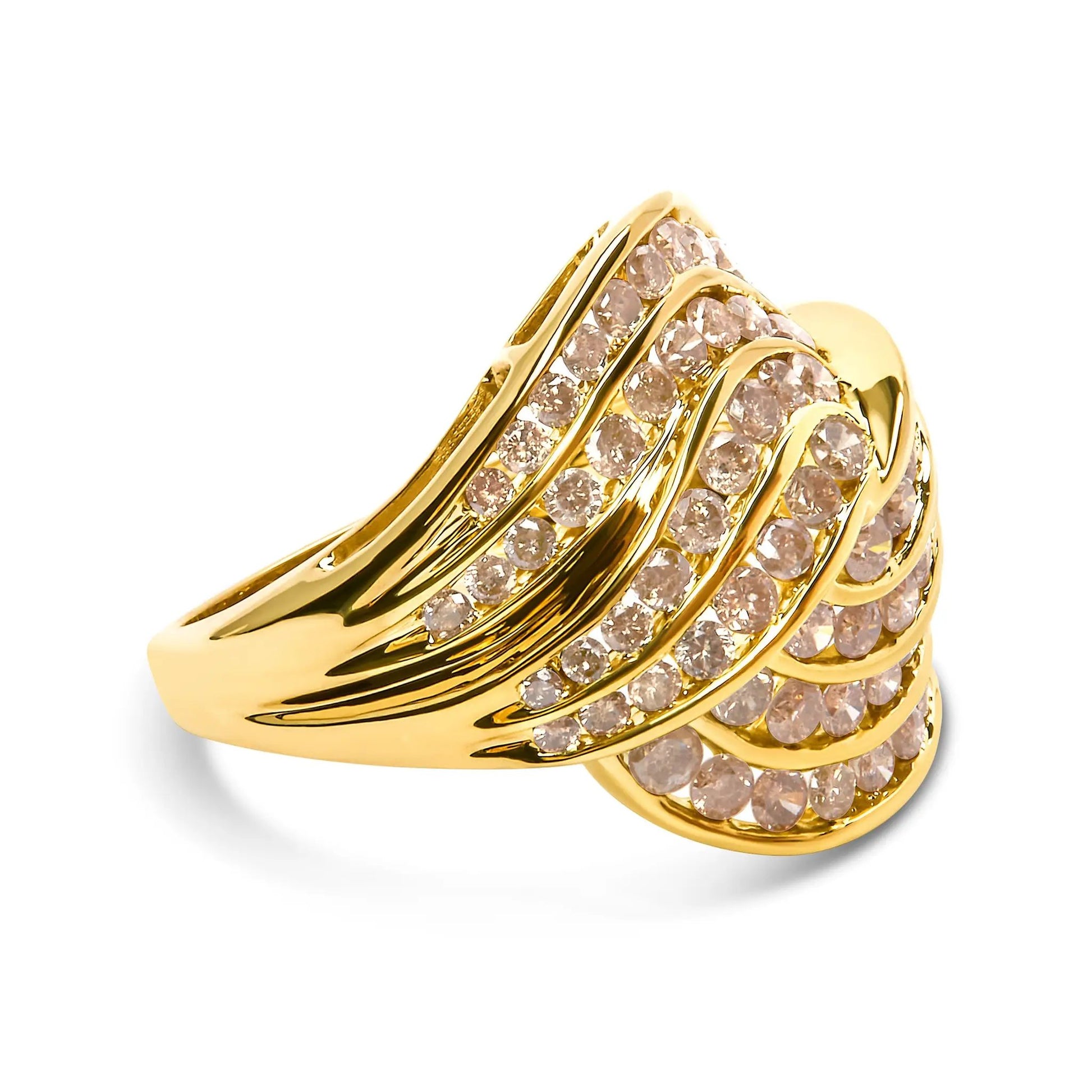 Diamond swirl cocktail ring in 10K yellow gold with channel-set diamonds by Bids.com on Tampa Home & Garden Store