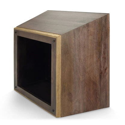 Abba Handcrafted Coffee Table in dark wood with brass edge trim and open storage by Unique Piece on Tampa Home & Garden Store
