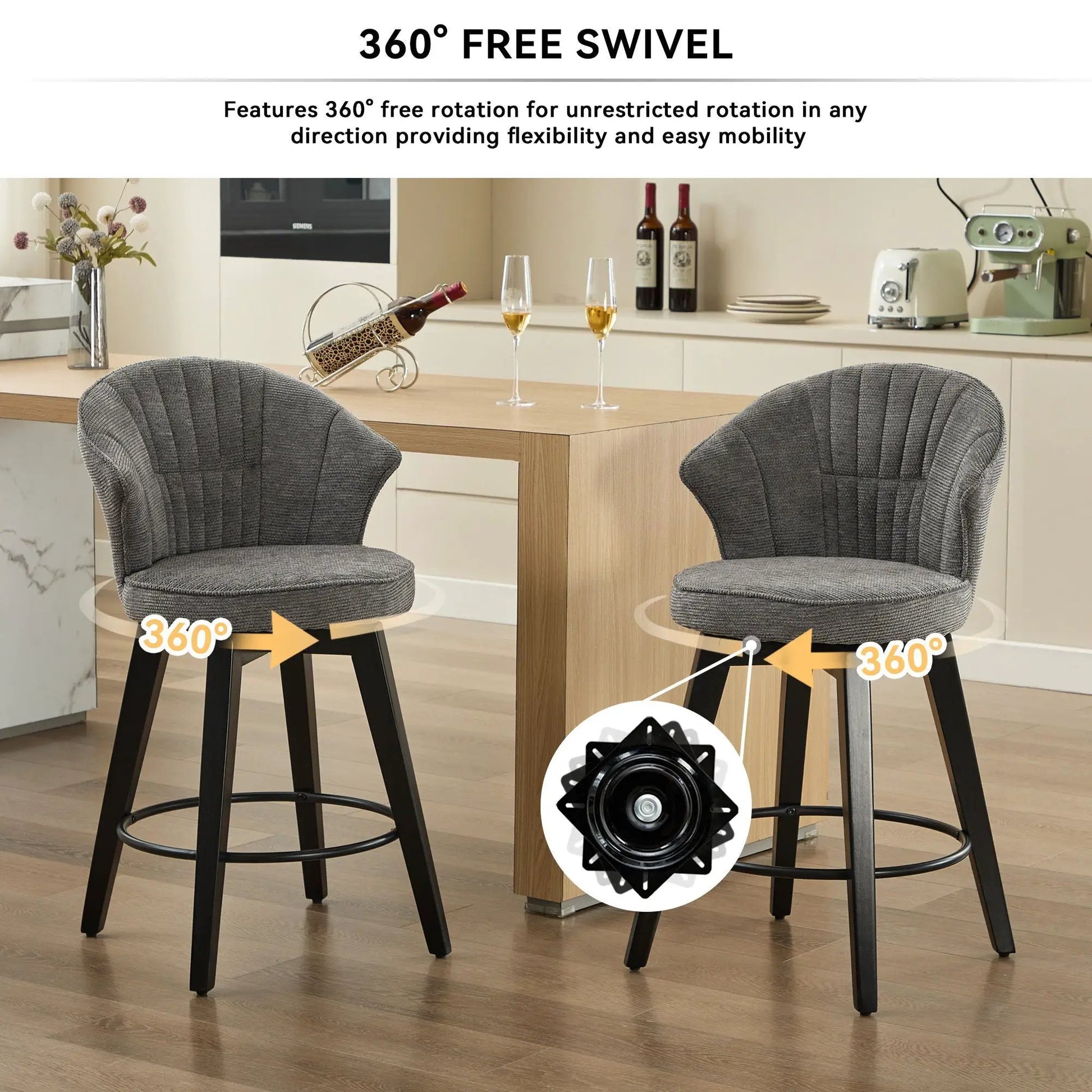 Wing Back Swivel Bar Stools Set (2) in gray upholstery with black legs by Unique Piece Furniture on Tampa Home & Garden Store