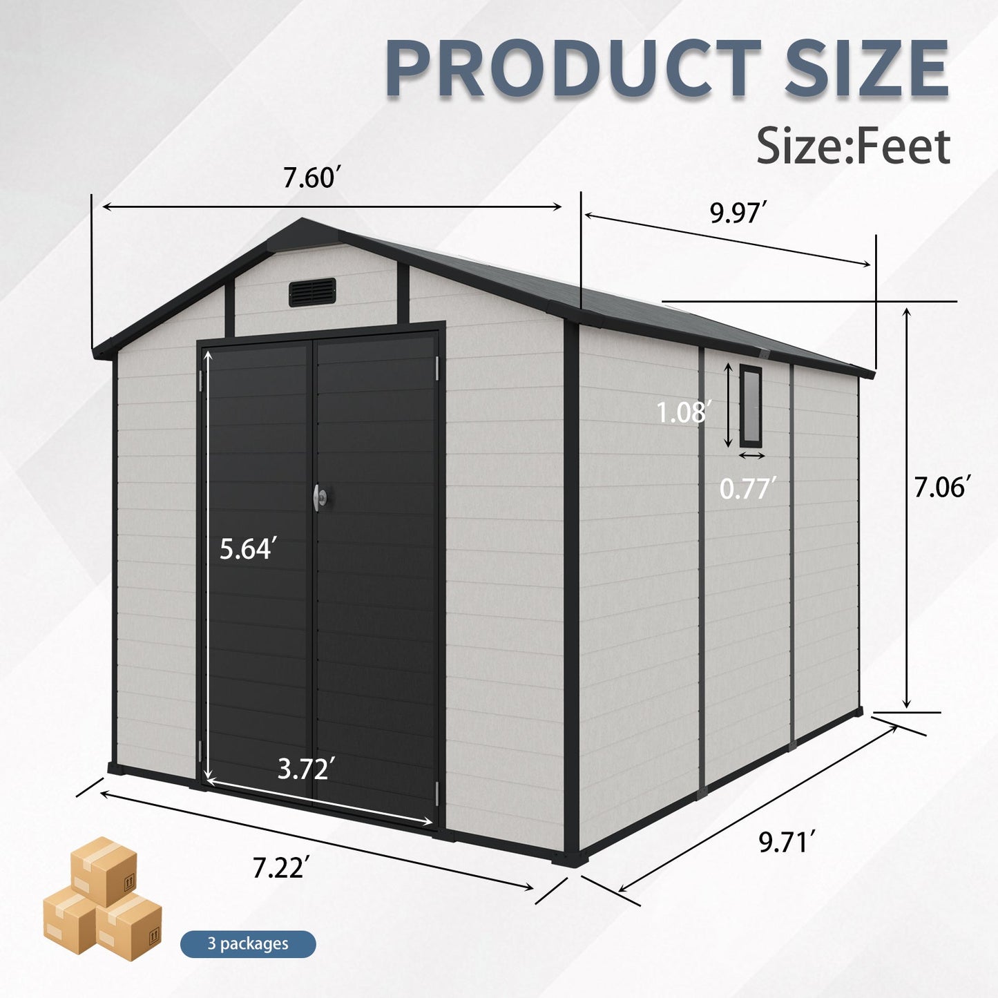 8x10 ft plastic outdoor shed HouseOfZazla, gray panels with dark doors and black trim on Tampa Home & Garden Store