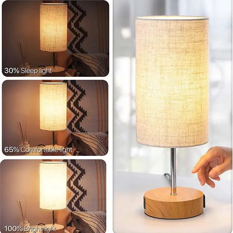 Wood grain lamp with beige shade, touch dimming and 3 brightness levels by FLIPSTYLEZLLC on Tampa Home & Garden Store