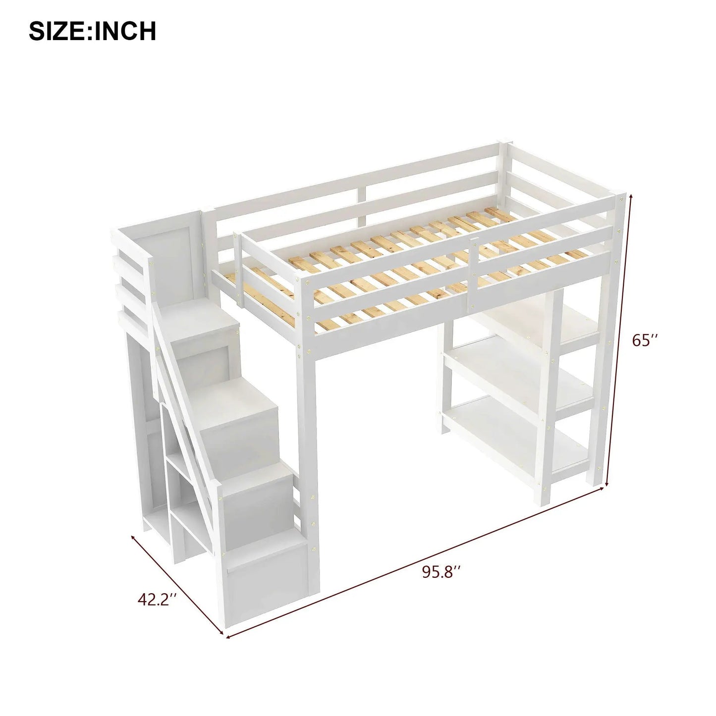 Loft Bed With Storage Staircase LED Light
