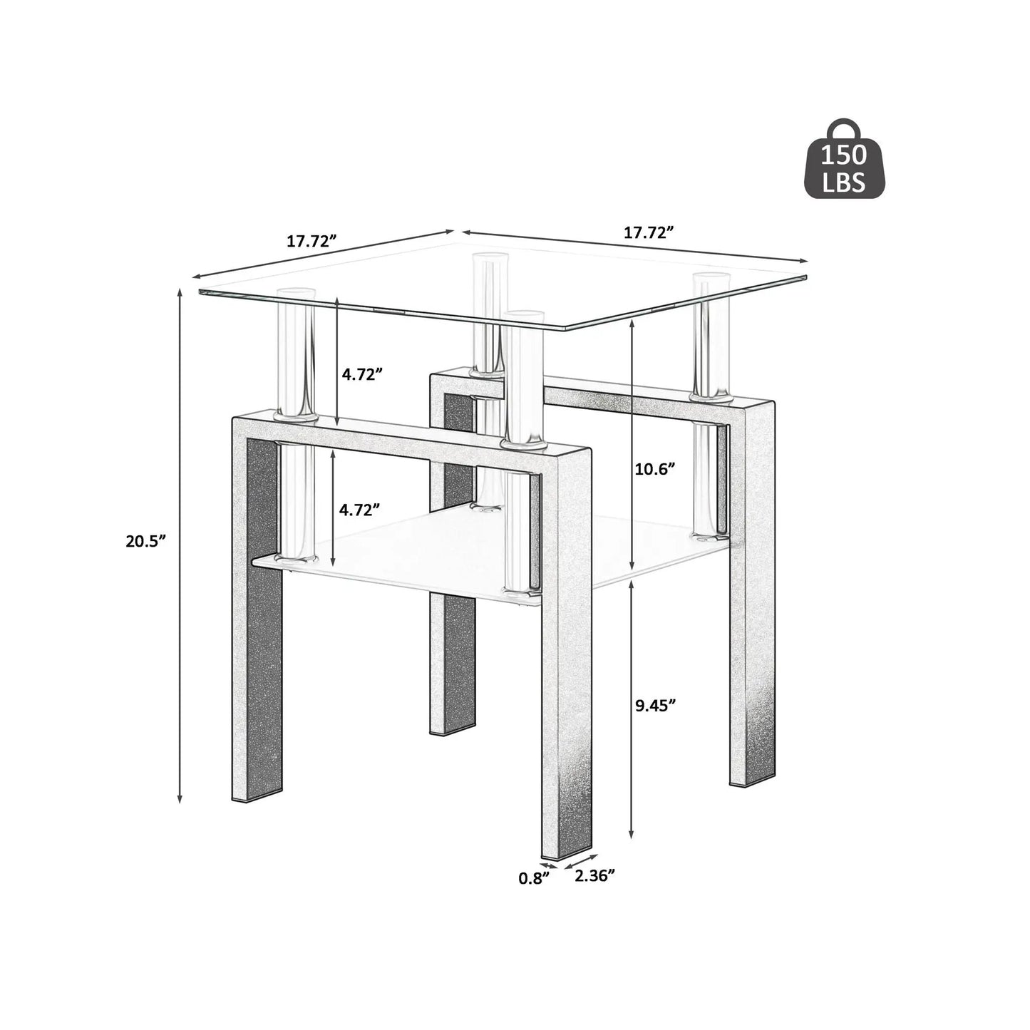 Modern tempered glass tea table with square top and metal legs for living room on Tampa Home & Garden Store