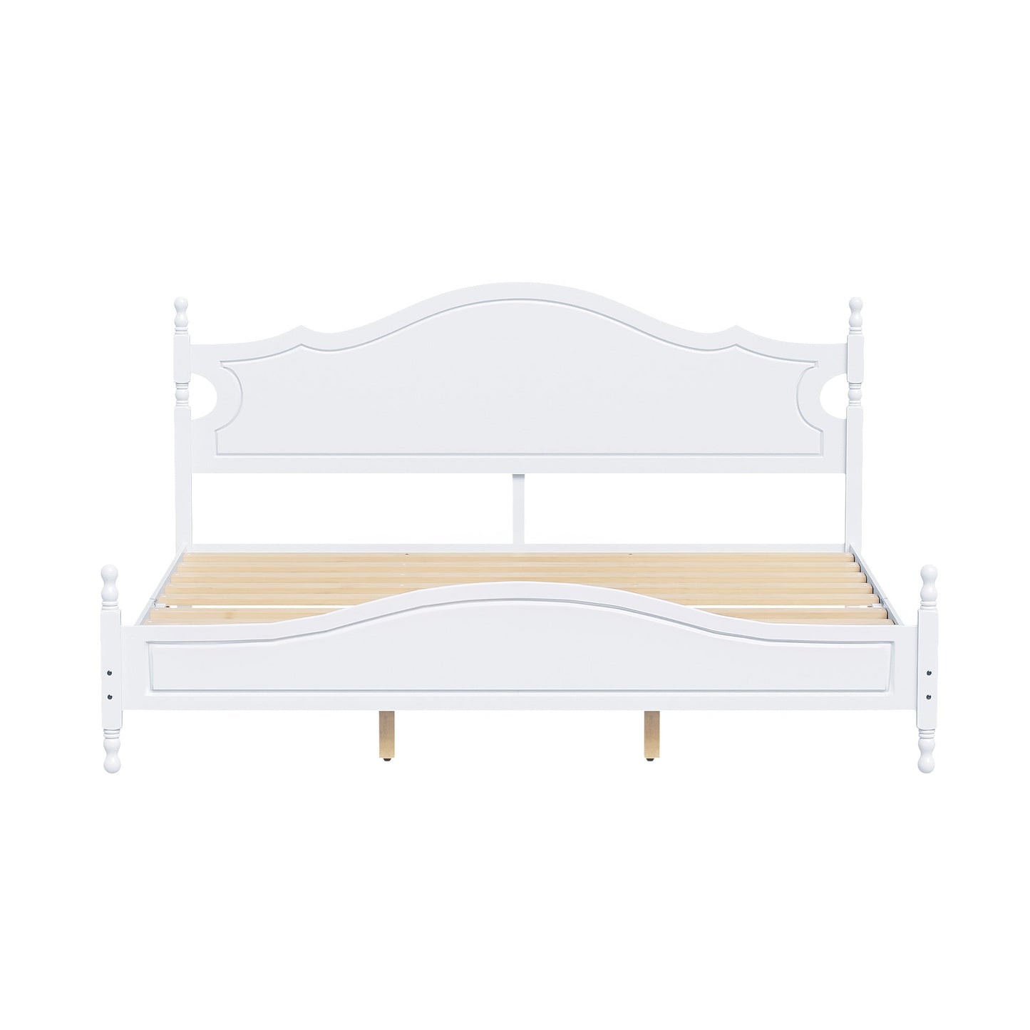 Retro King Wooden Platform Bed with Headboard