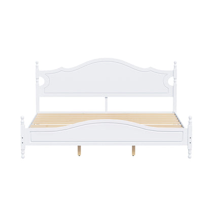 Retro King Wooden Platform Bed with Headboard