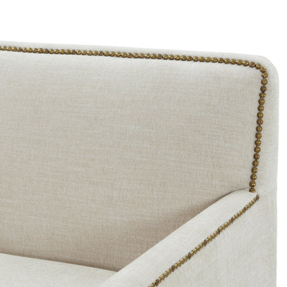 Swivel Accent Chair beige upholstery with antique brass nailhead trim by HouseOfZazla on Tampa Home & Garden Store