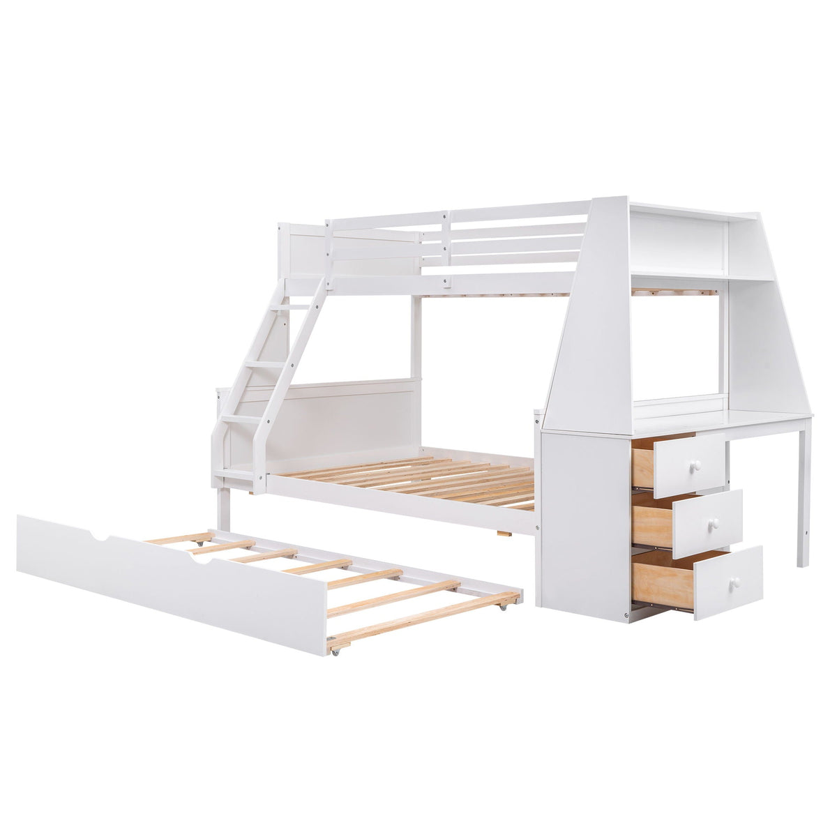 White bunk bed with built-in desk, trundle, 3 drawers and shelf by HouseOfZazla on Tampa Home & Garden Store