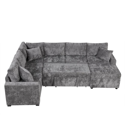 HouseOfZazla gray sectional sleeper sofa with storage ottoman and 3 pillows on Tampa Home & Garden Store