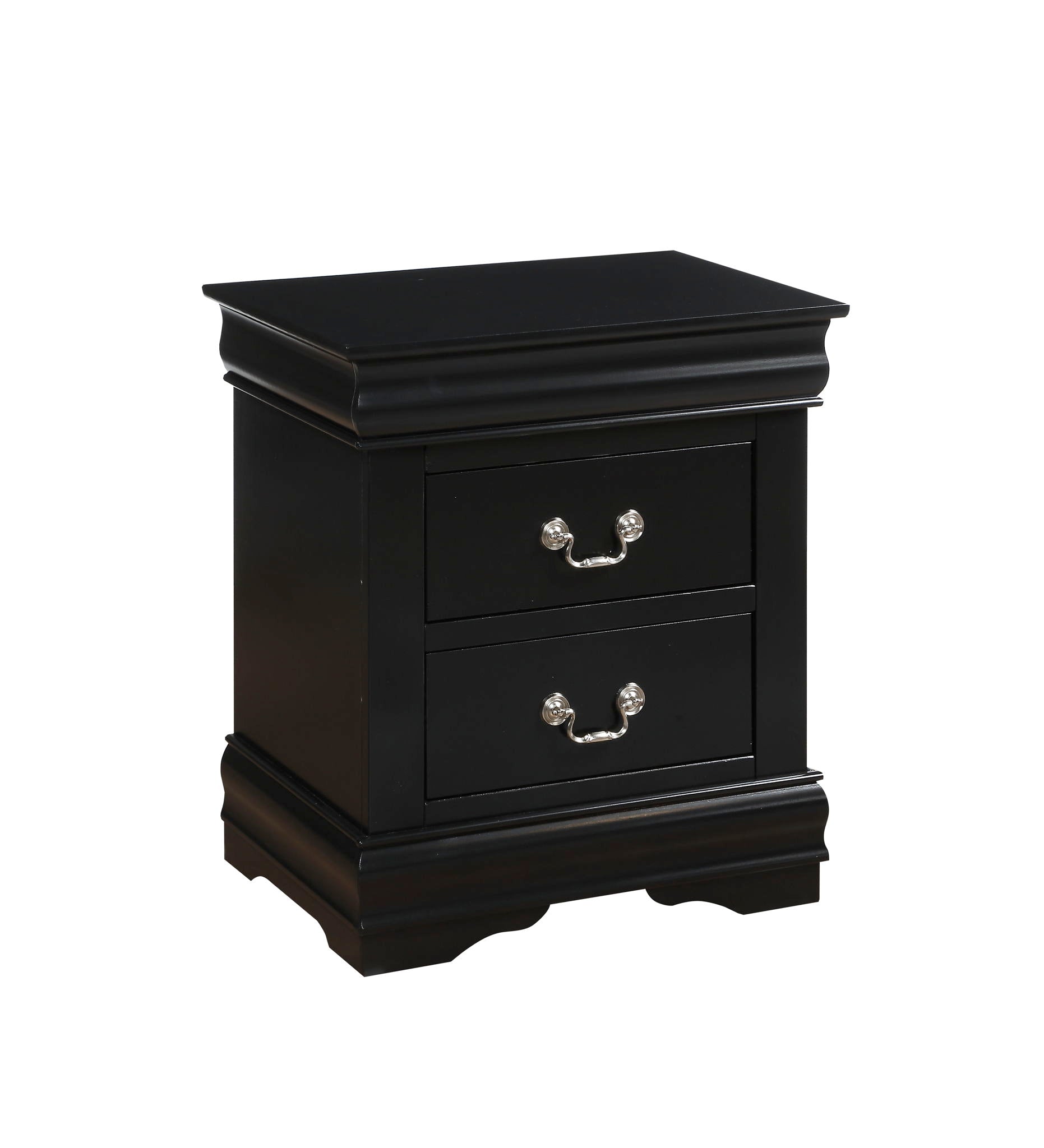 Louis Philippe Accent Nightstand black finish with silver pulls and decorative base on Tampa Home & Garden Store