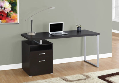 Computer desk black finish with metal legs, left storage drawers, laptop on top on Tampa Home & Garden Store