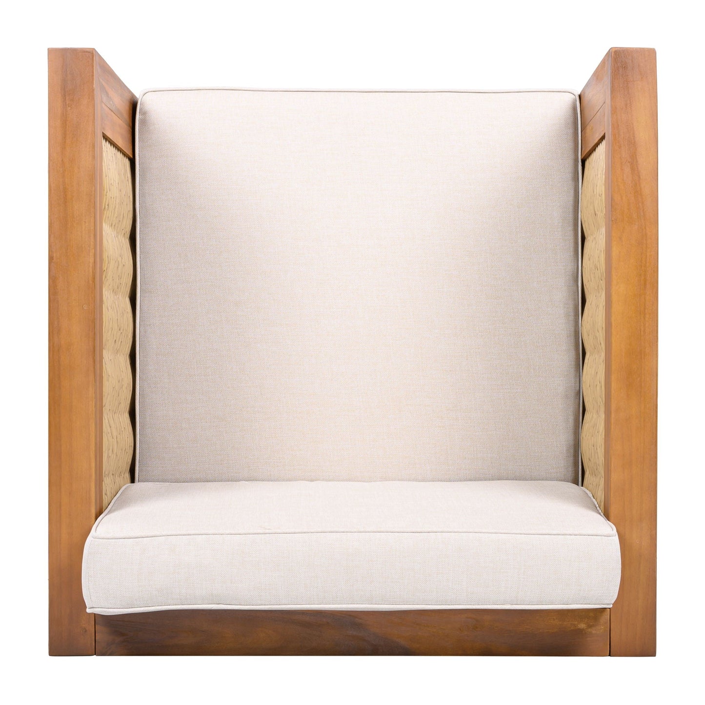 Outdoor Club Chair with Rope Arms and Beige Cushions in Teak Frame HouseOfZazla on Tampa Home & Garden Store