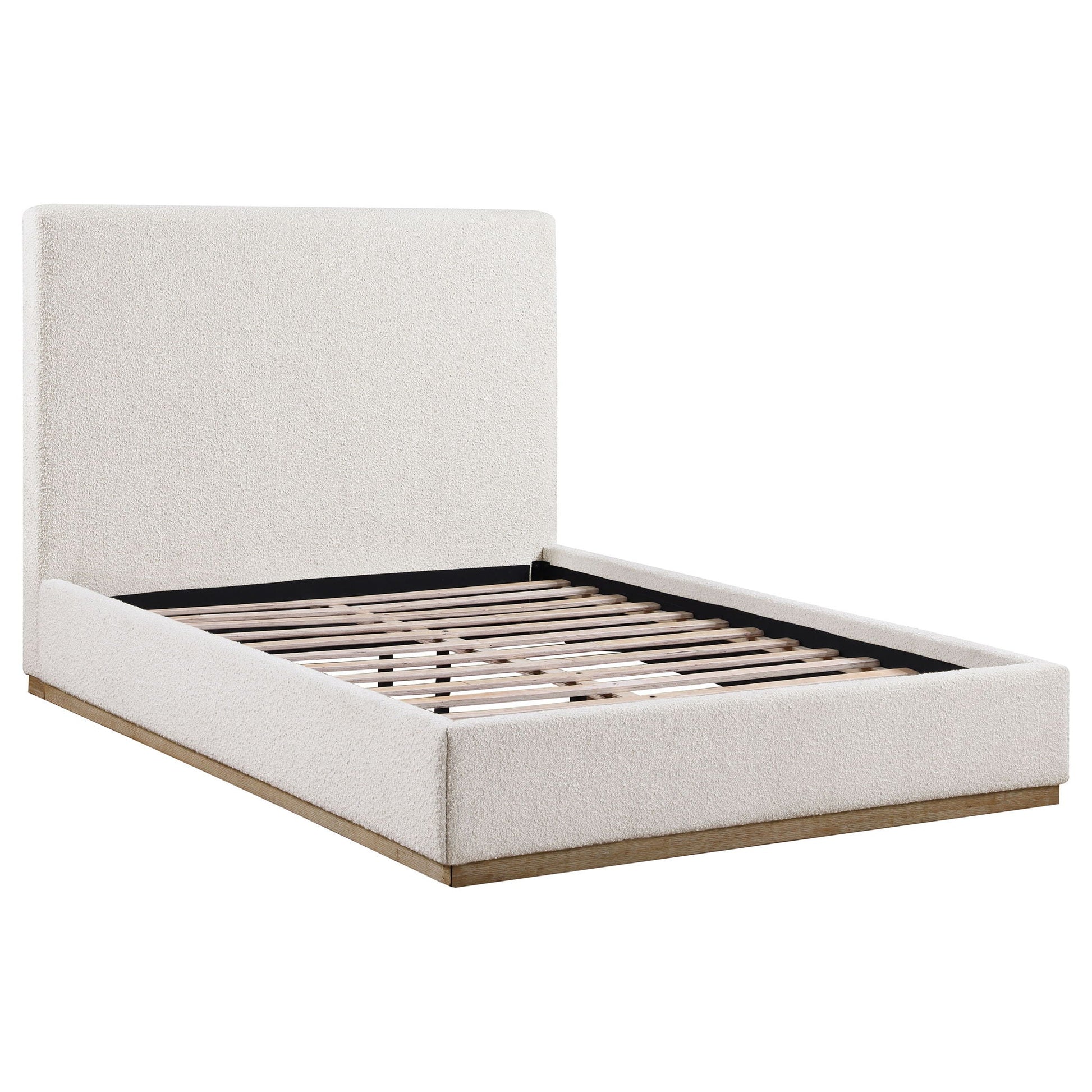 Othello platform bed cream upholstered bed with wood slat base by HouseOfZazla on Tampa Home & Garden Store