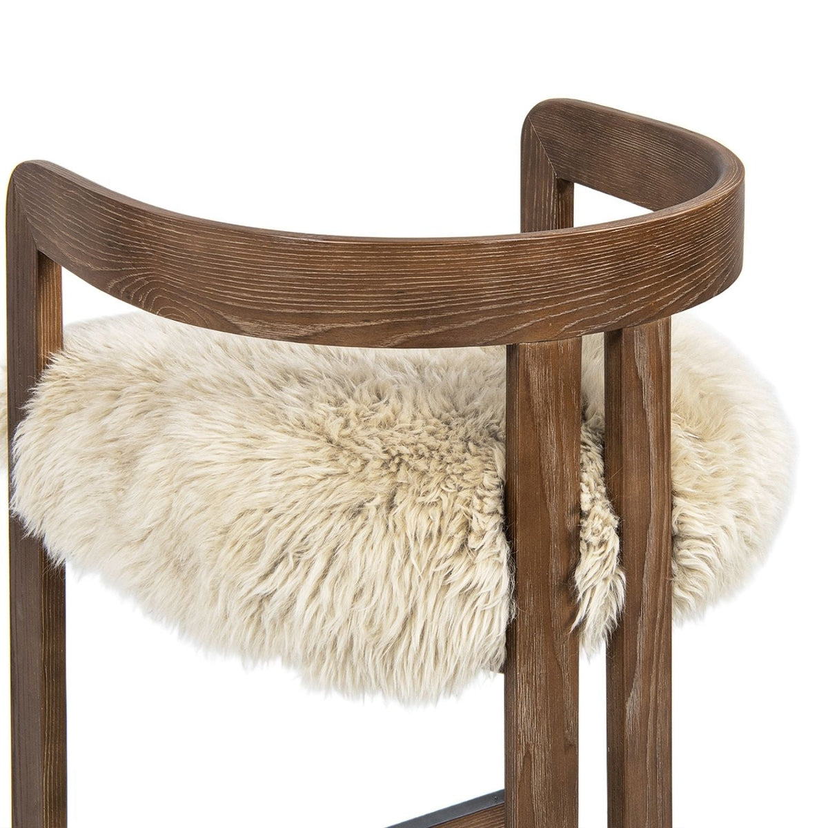 Low Back Counter Stool with Sheepskin Fur Seat light brown wood, HouseOfZazla on Tampa Home & Garden Store