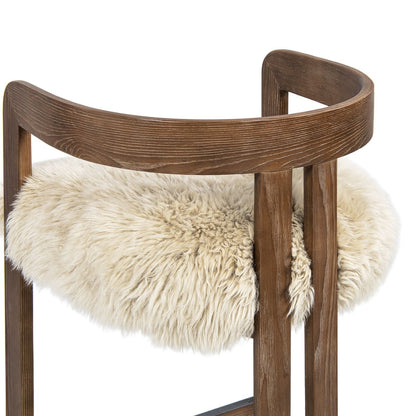 Low Back Counter Stool with Sheepskin Fur Seat light brown wood, HouseOfZazla on Tampa Home & Garden Store