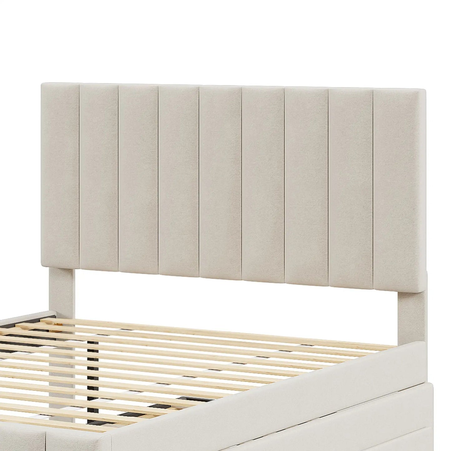 Upholstered Bed with Twin Trundle and 3 Drawers
