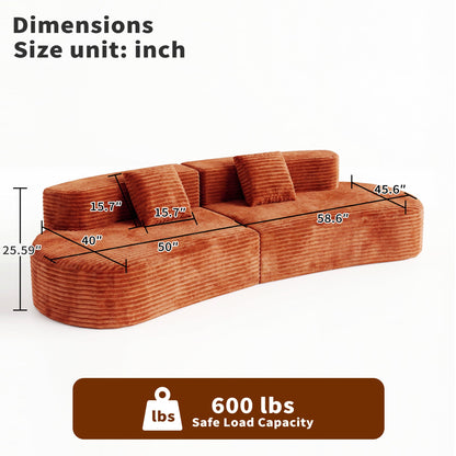 108.6-inch curved sectional sofa in orange corduroy with ribbed cushions by HouseOfZazla on Tampa Home & Garden Store