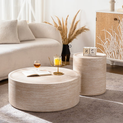 31.5'' Round Coffee Table with Mars Pattern by HouseOfZazla beige travertine 3-piece table set on Tampa Home & Garden Store