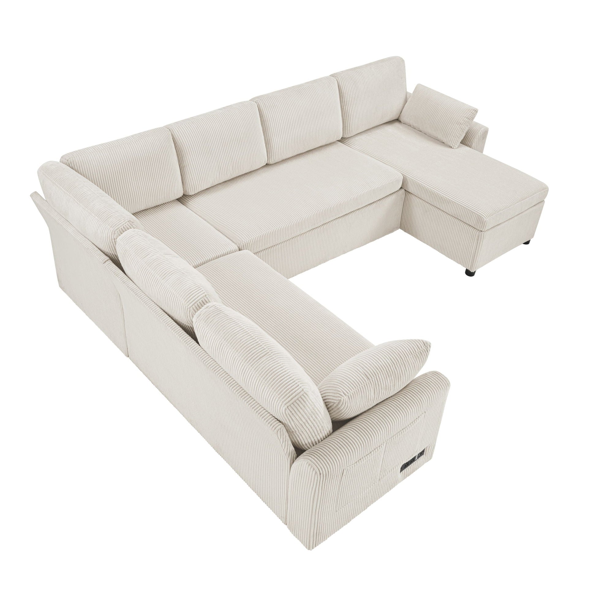 Convertible U-Shaped Sectional Sofa Bed with Reversible Chaise beige corduroy by HouseOfZazla on Tampa Home & Garden Store