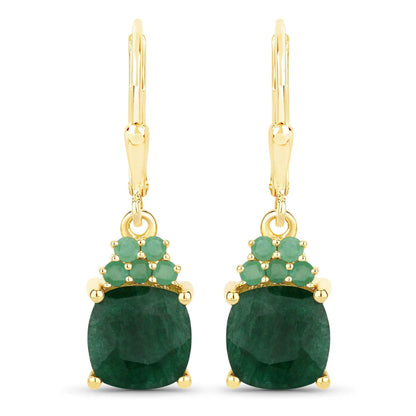 Gold-tone pair of drop earrings with emerald-green cluster beads and green teardrop stones on Tampa Home & Garden Store