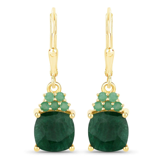 Gold-tone pair of drop earrings with emerald-green cluster beads and green teardrop stones on Tampa Home & Garden Store