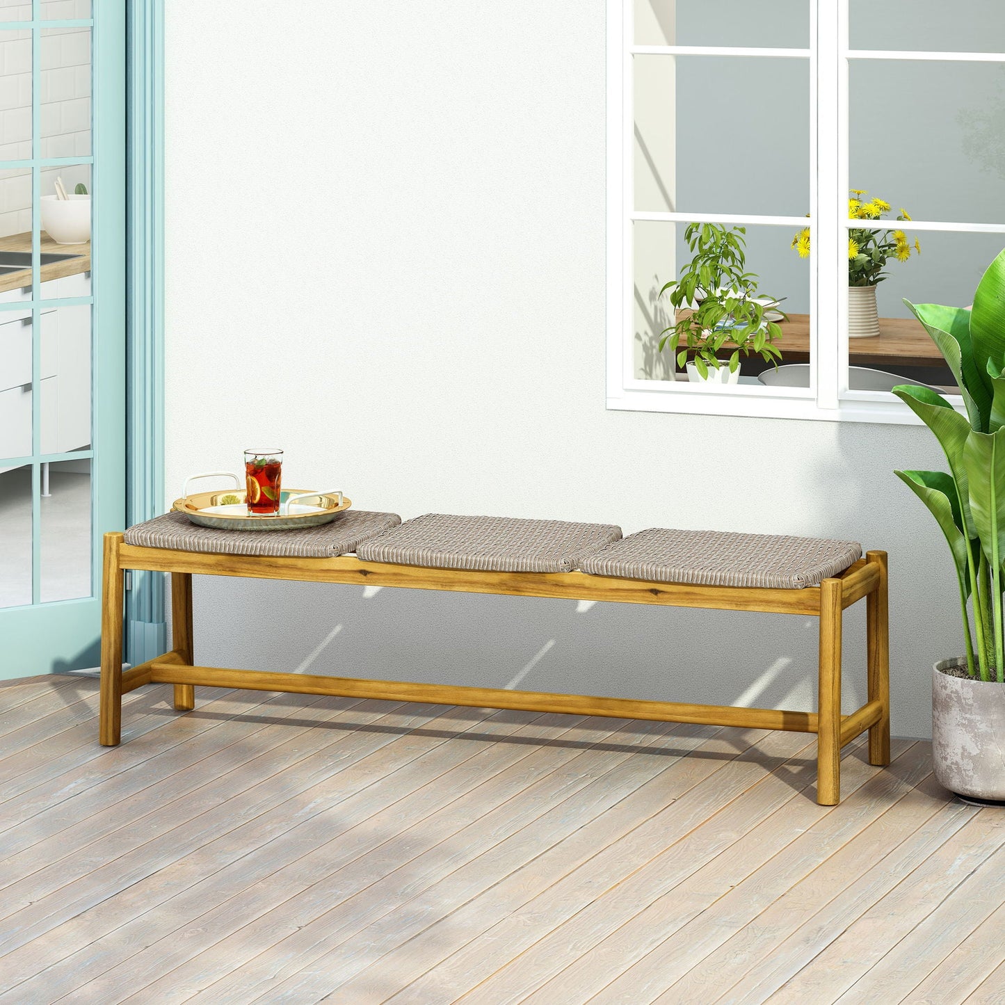 Cambria 3 Seater Teak Bench with woven rattan cushions, outdoor furniture by HouseOfZazla on Tampa Home & Garden Store