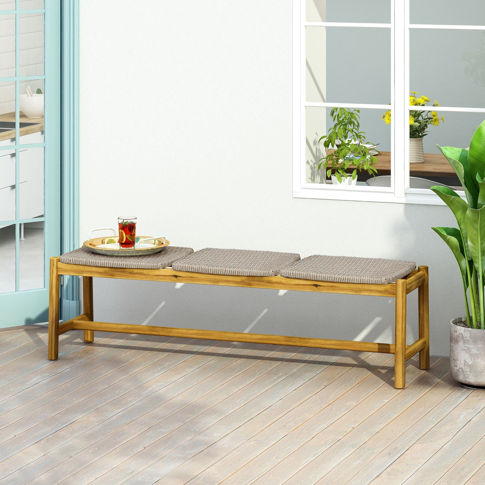 Cambria 3 Seater Teak Bench with woven rattan cushions, outdoor furniture by HouseOfZazla on Tampa Home & Garden Store