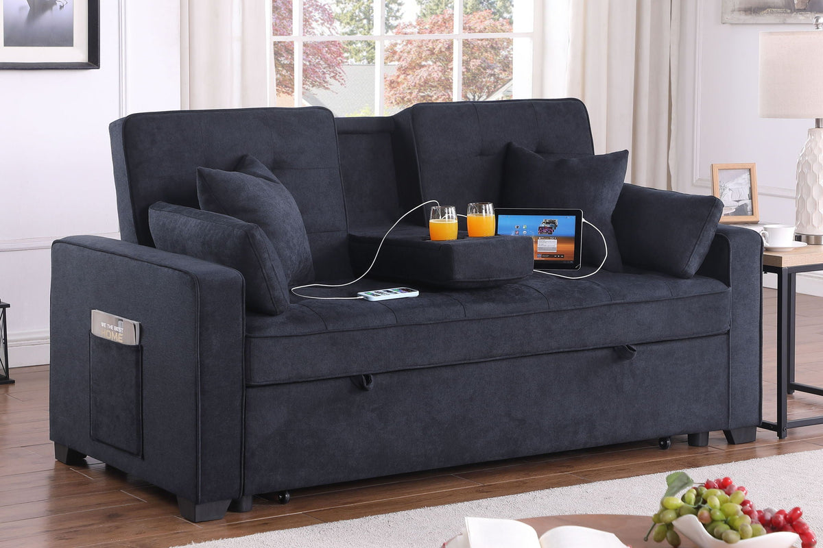 Convertible Sleeper Loveseat with Cup Holder in dark gray upholstery by HouseOfZazla on Tampa Home & Garden Store