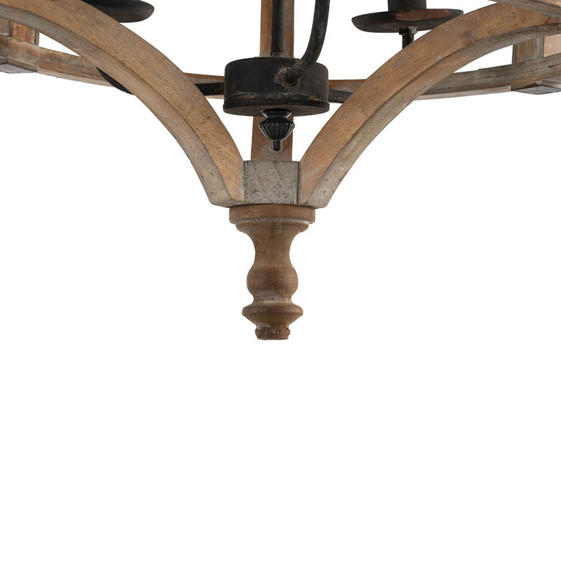 3 Light Wood Drum Chandelier with brown turned wood finial and curved wood arms on Tampa Home & Garden Store