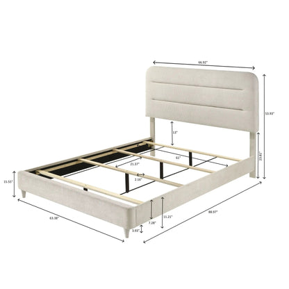 Upholstered Panel Bed Sleek Lines beige fabric padded headboard Unique Piece Furniture on Tampa Home & Garden Store