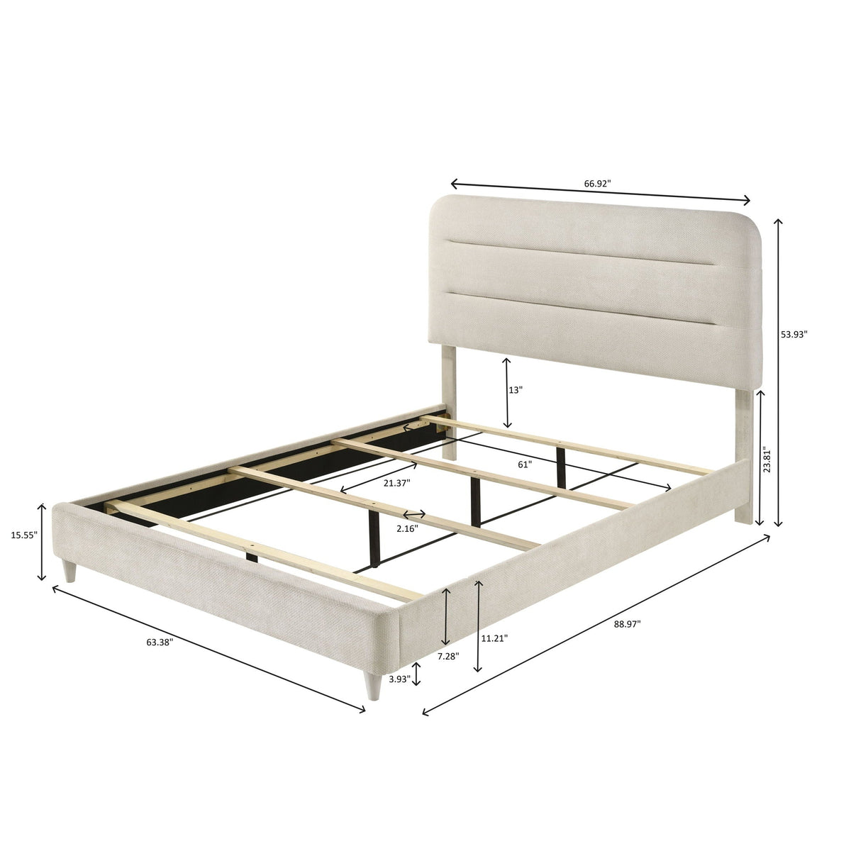 Upholstered Panel Bed Sleek Lines by HouseOfZazla in beige fabric with slim headboard and rails on Tampa Home & Garden Store